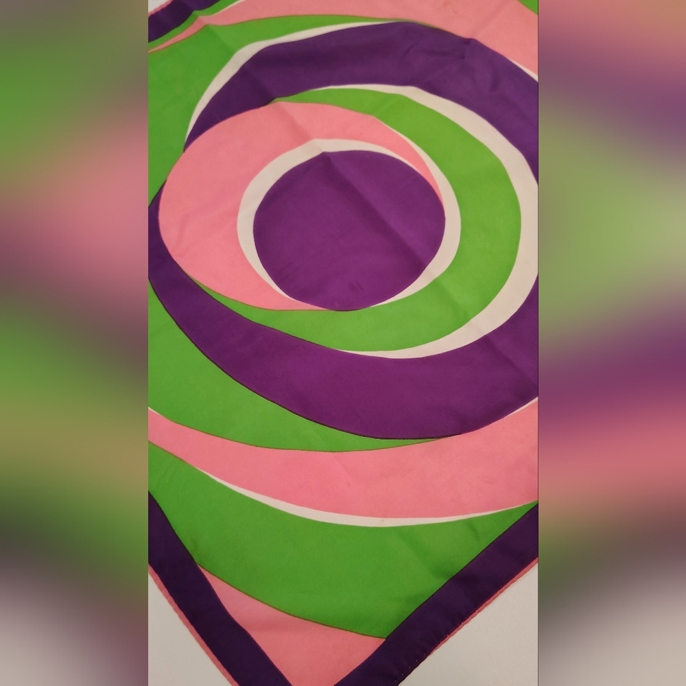 Pia Piccini Vintage Swirl Print Silk Scarf in Pink, Green & Purple - Picture 8 of 14